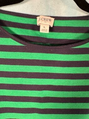 J. Crew Green and Navy Striped Crewneck Tee
